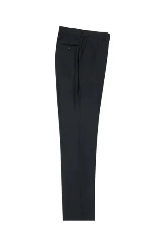 Black Flat Front Slim Fit Wool Dress Pant 2564 by Tiglio Luxe TIG1001 sold by Alberto Nardoni