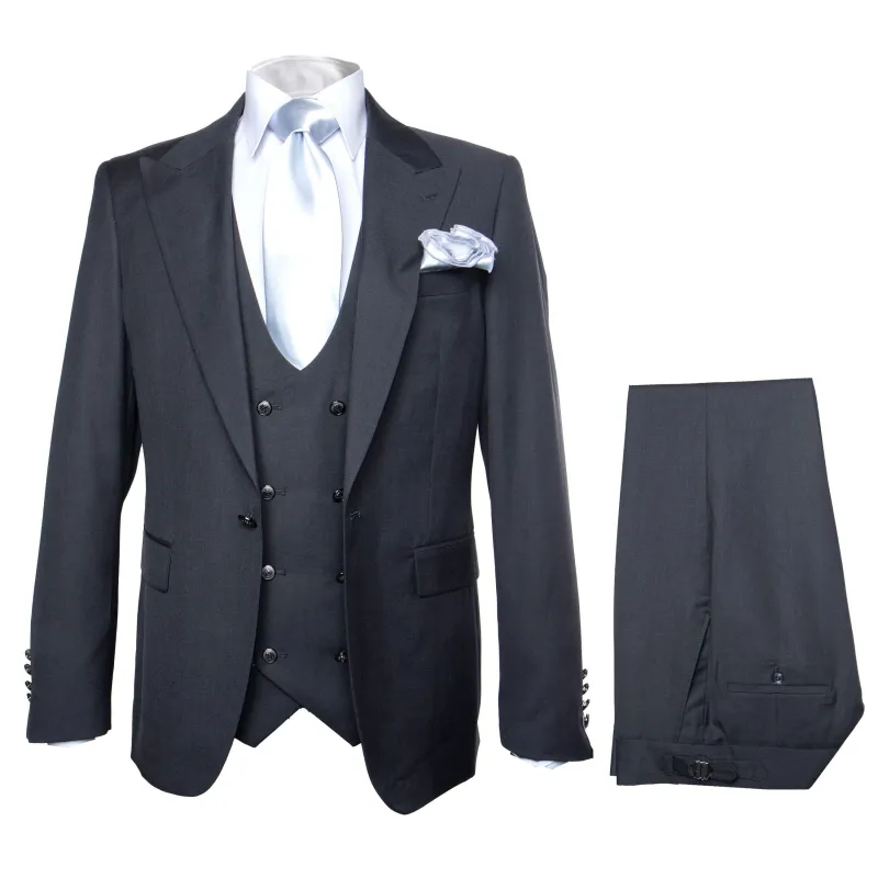 Rossi Man BOND RM1779 Slim Fit 3-Piece Black Suit – Tailored Formalwear for Men made by Alberto Nardoni