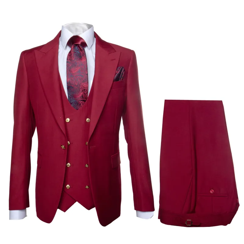 Rossi Man BOND RM1777 Slim Fit 3-Piece Red Suit – Modern Tailored Suit for Men made by Alberto Nardoni