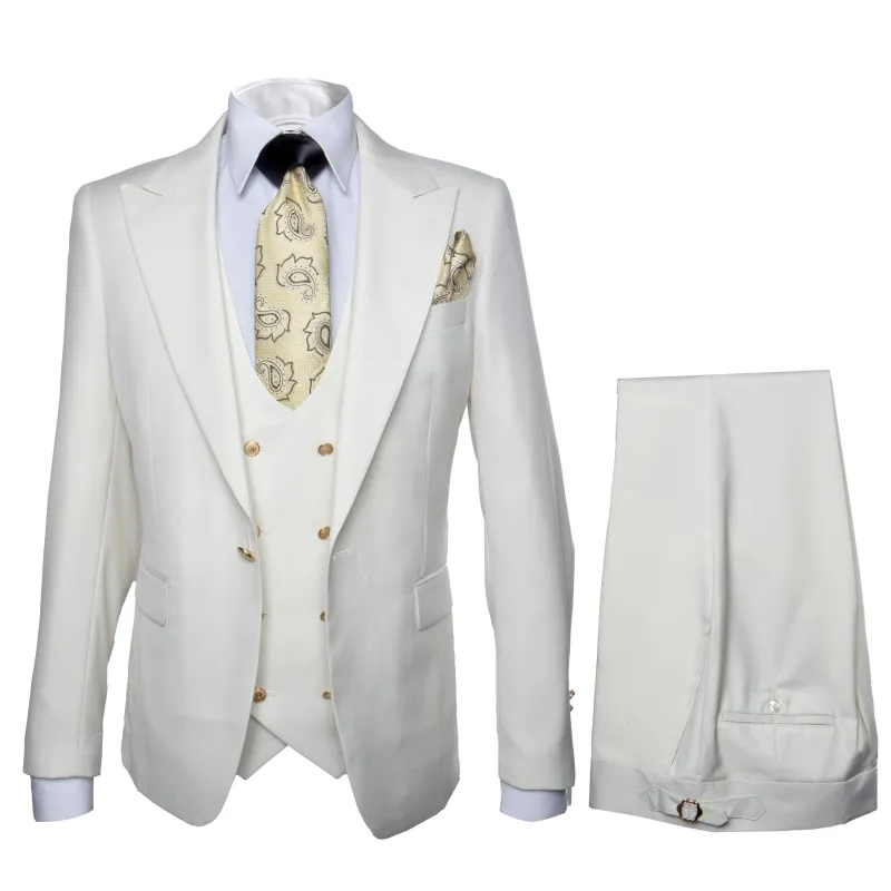 Rossi Man BOND RM1770 Slim Fit 3-Piece White Suit 1-Button Peak Lapel, Stylish Mens Formalwear made by Alberto Nardoni