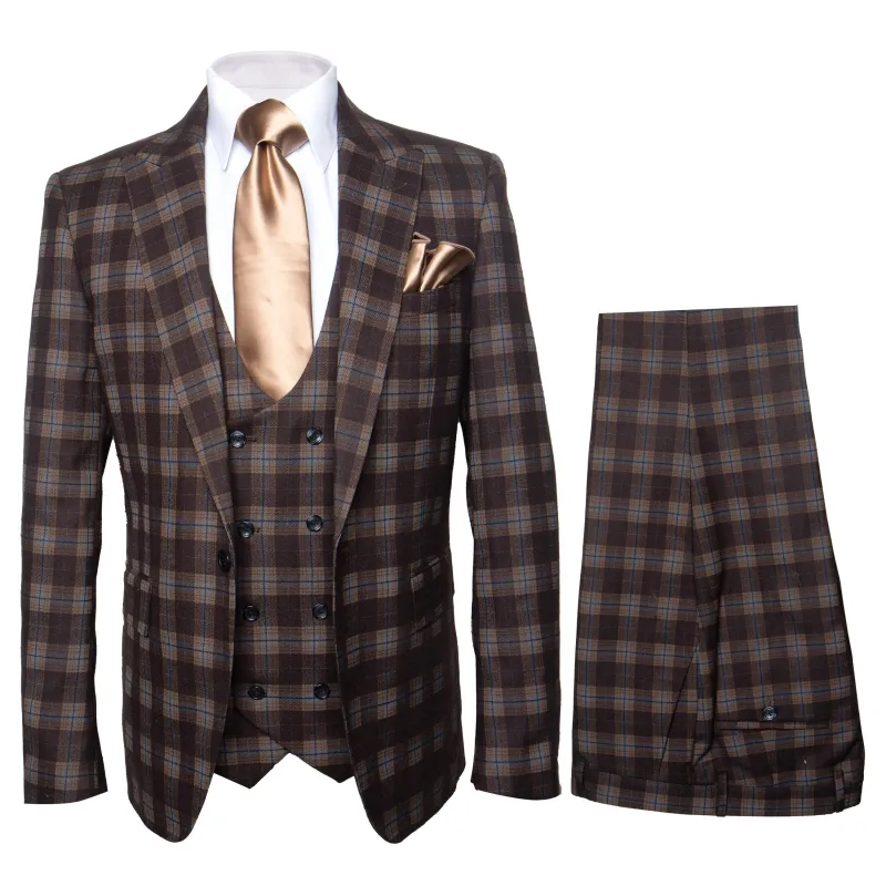 Rossi Man MAX RM1735 Slim Fit 3-Piece Brown Suit Modern Formalwear for Men made by Alberto Nardoni