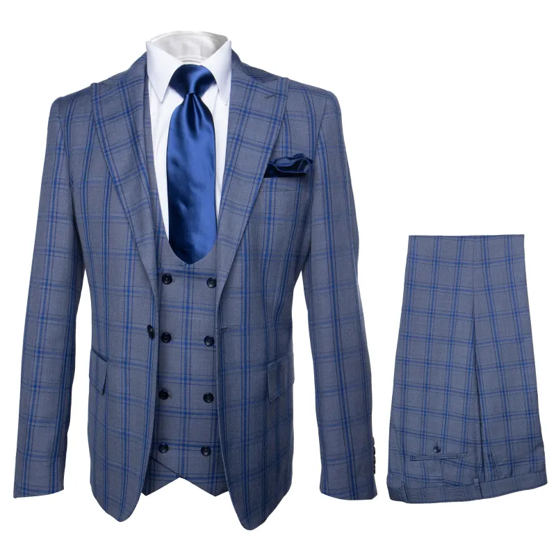 Rossi Man MAX RM1823 Slim Fit 3-Piece Blue Plaid Suit – Tailored for Weddings & Business sold by Alberto Nardoni