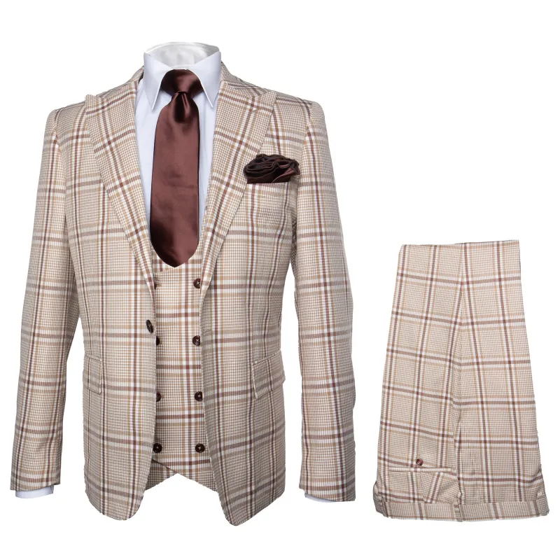 Rossi Man MAX RM1824 Slim Fit 3-Piece Light Brown Suit Elegant Formalwear for Men made by Alberto Nardoni