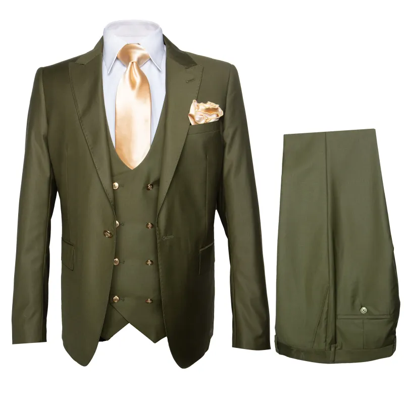 Rossi Man MAX RM1775 Slim Fit 3-Piece Suit â€“ Sophisticated Tailored Olive Green Suit for Men made by Alberto Nardoni