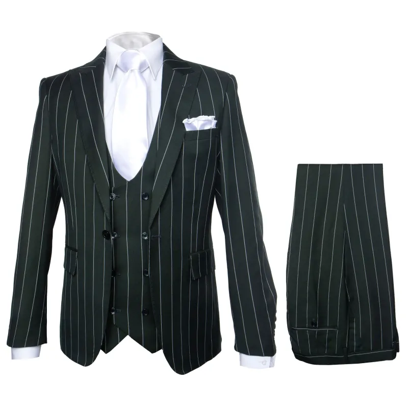 Rossi Man MAX RM1727 Slim Fit 3-Piece Suit â€“ Stylish Tailored Green Pinstripe Suit for Men made by Alberto Nardoni
