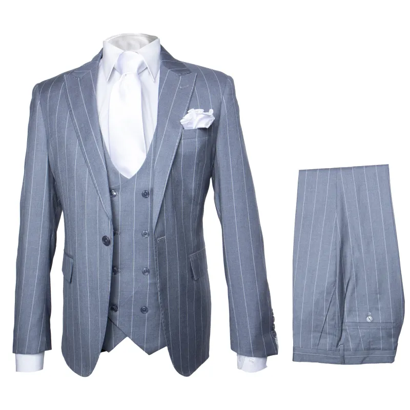 Rossi Man MAX RM1726 Slim Fit 3-Piece Suit â€“ Elegant Grey Pinstripe Formal Suit for Men made by Alberto Nardoni