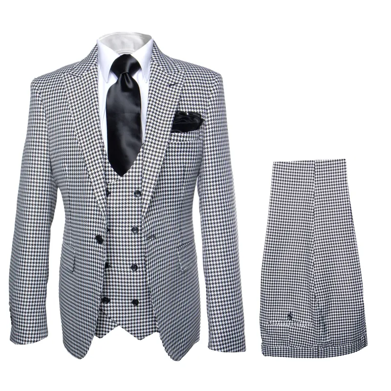 Rossi Man MAX RM1710 Slim Fit 3-Piece Suit â€“ Modern Black and White Suit for Men made by Alberto Nardoni