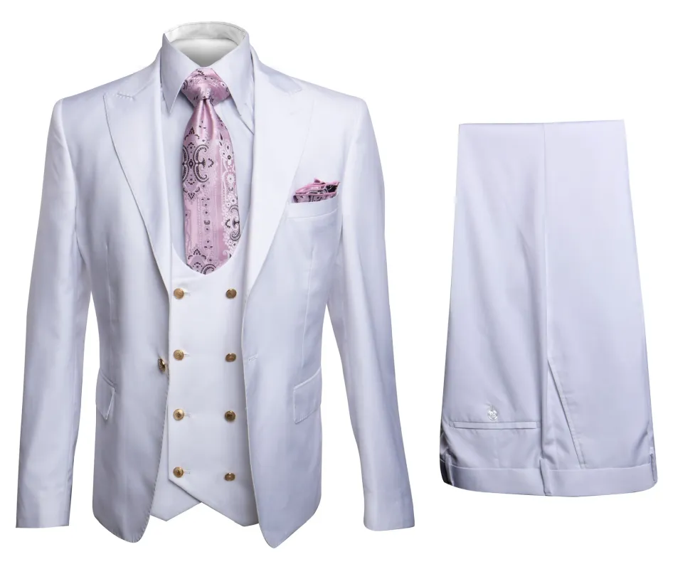 Rossi Man MAX RM1374 Slim Fit 3-Piece Suit â€“ Elegant Solid White Formalwear for Men made by Alberto Nardoni