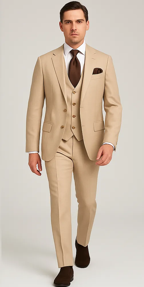Rossi Man Max RM1391 – Slim Fit 3-Piece Men’s Suit in Solid Beige sold by Alberto Nardoni product image thumbnail 4