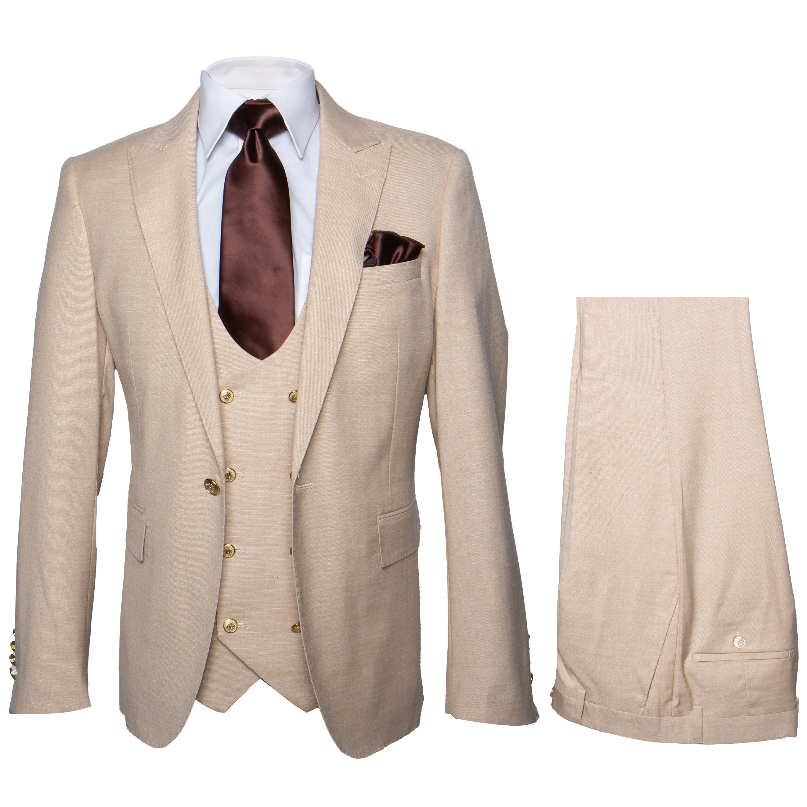 Rossi Man Max RM1391 – Slim Fit 3-Piece Men’s Suit in Solid Beige sold by Alberto Nardoni