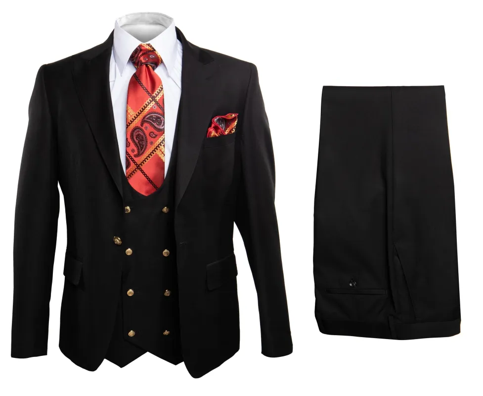 Mens Modern Formal Suit - Rossi Man Max 3-Piece Slim Fit in Solid Black | RM1101 made by Alberto Nardoni