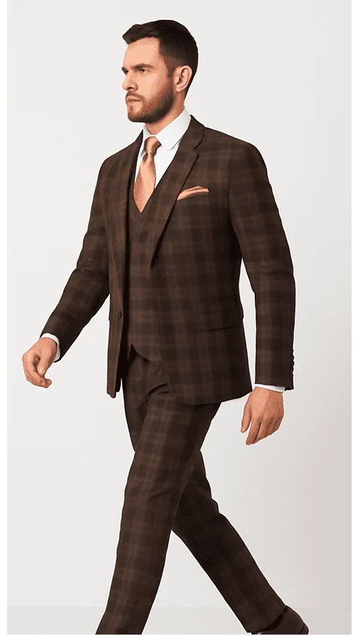 Brown Slim Fit 3-Piece Suit - Rossi Man Max Mens Formalwear | RM1735 sold by Alberto Nardoni product image thumbnail 3