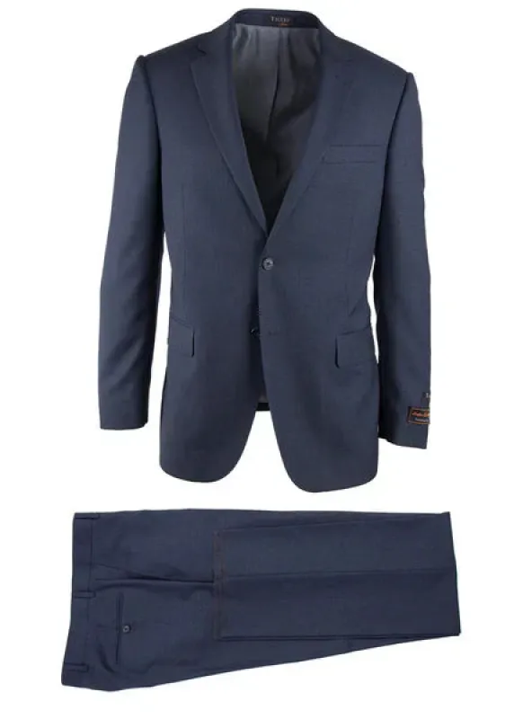 Novello Blue Birdseye, Modern Fit, Pure Wool Suit by Tiglio Luxe IDM7018/9 sold by Alberto Nardoni