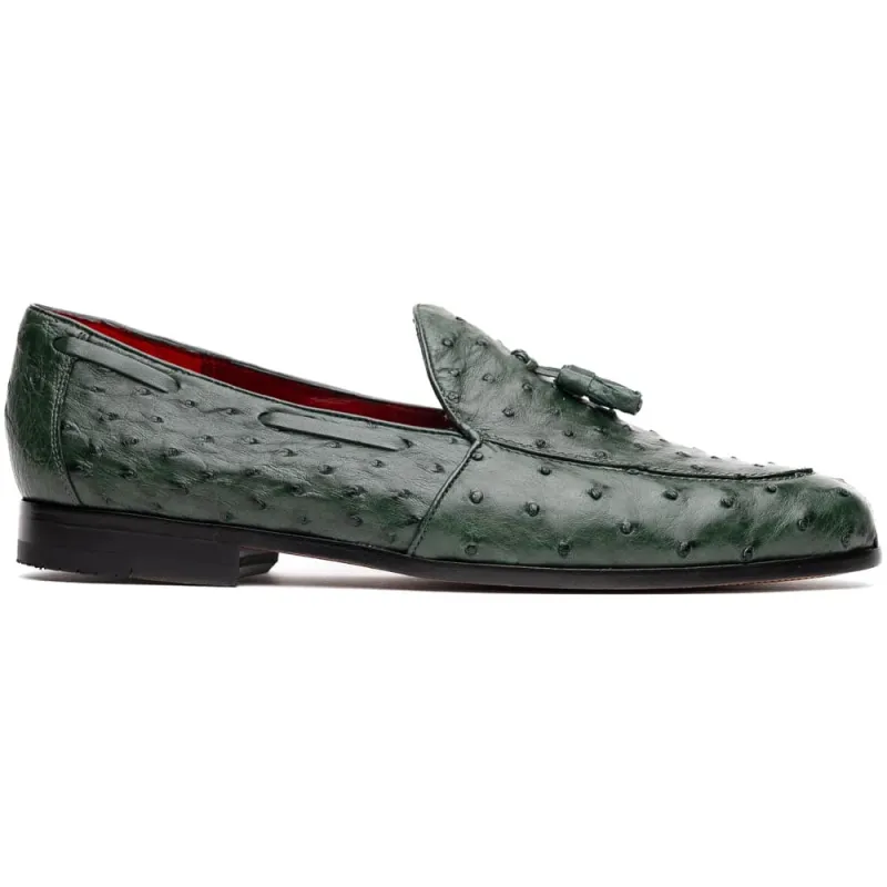 Marco Di Milano Aubiere Green Ostrich Quill Tassel Loafers sold by Alberto Nardoni