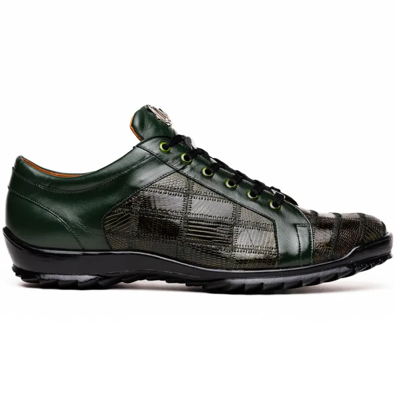 Marco Di Milano Bari Patchwork Lizard Sneakers in Green sold by Alberto Nardoni