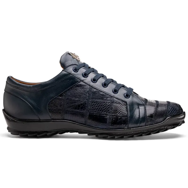 Marco Di Milano Bari Patchwork Lizard Sneakers in Navy sold by Alberto Nardoni