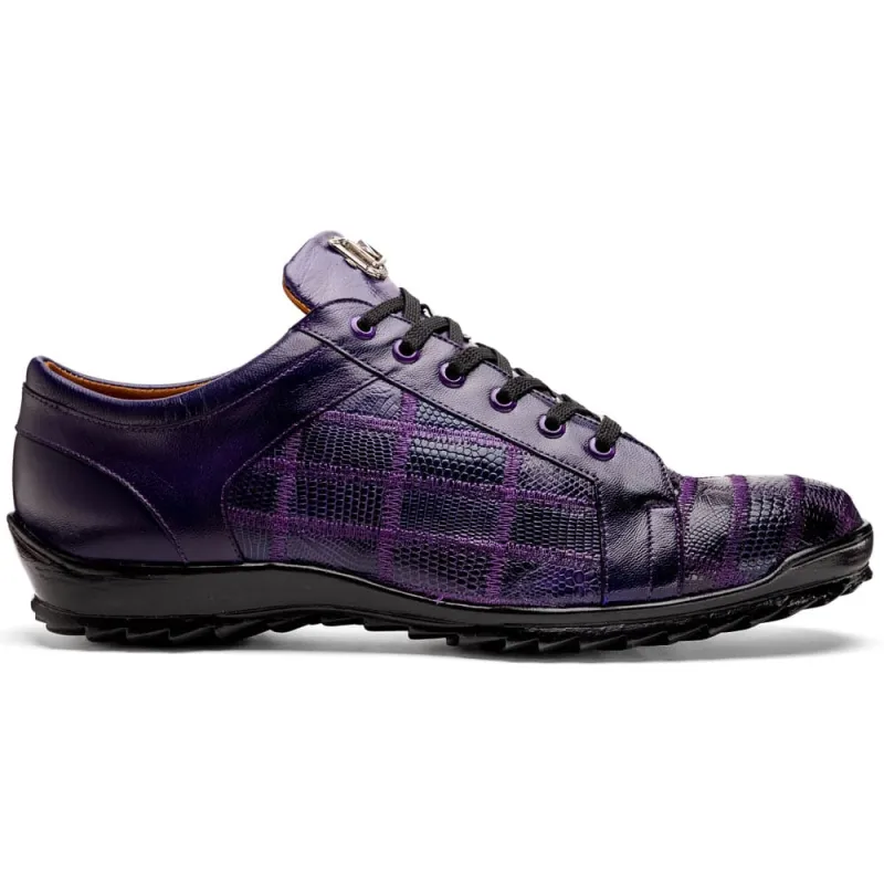 Marco Di Milano Bari Patchwork Lizard Sneakers in Purple sold by Alberto Nardoni