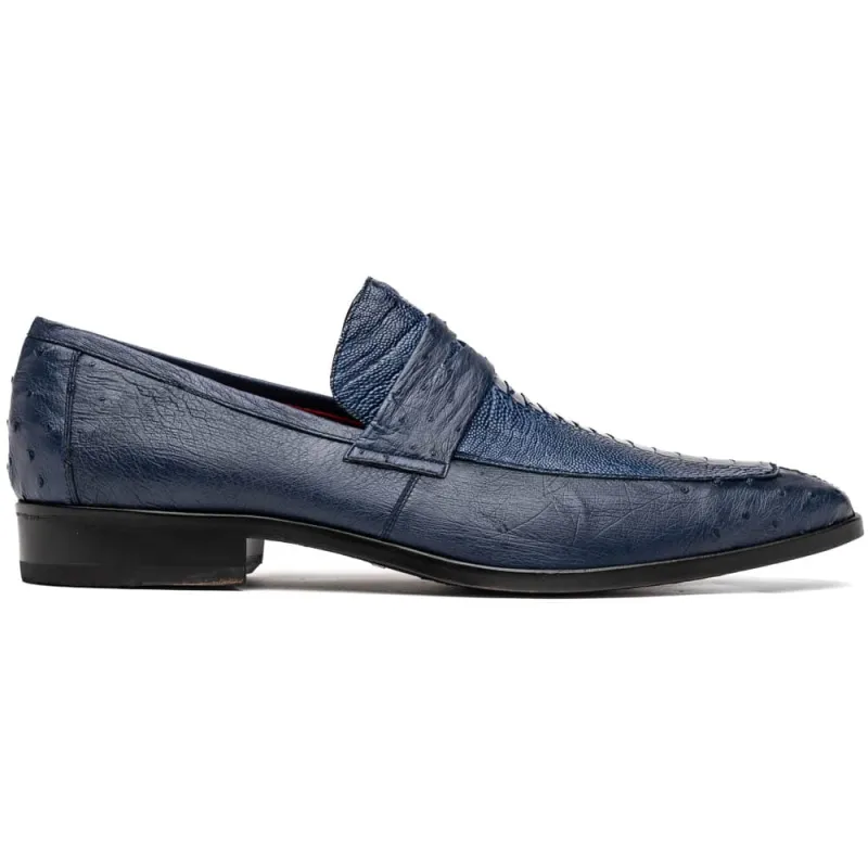 Marco Di Milano Fangio Denim Blue Ostrich Penny Loafer sold by Alberto Nardoni