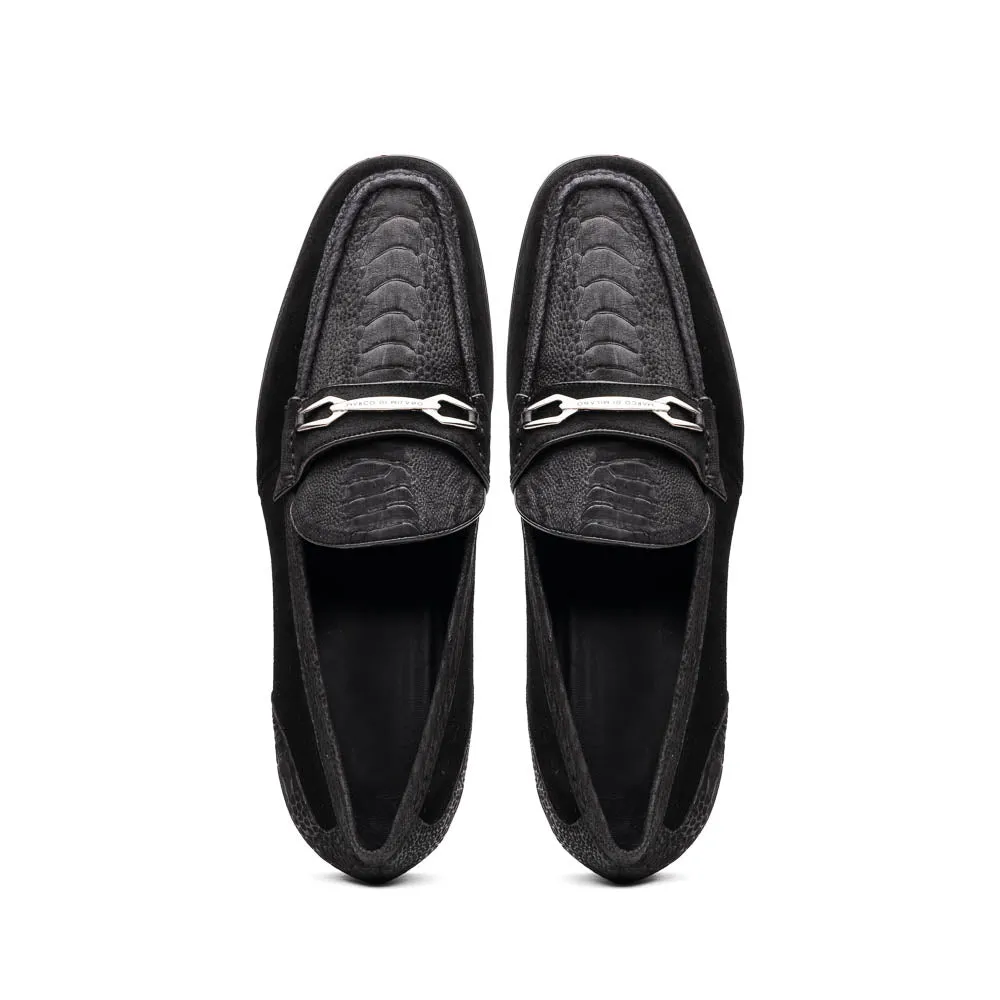 Marco Di Milano Black Hugo Sueded Ostrich Leg Bit Loafers sold by Alberto Nardoni product image thumbnail 4