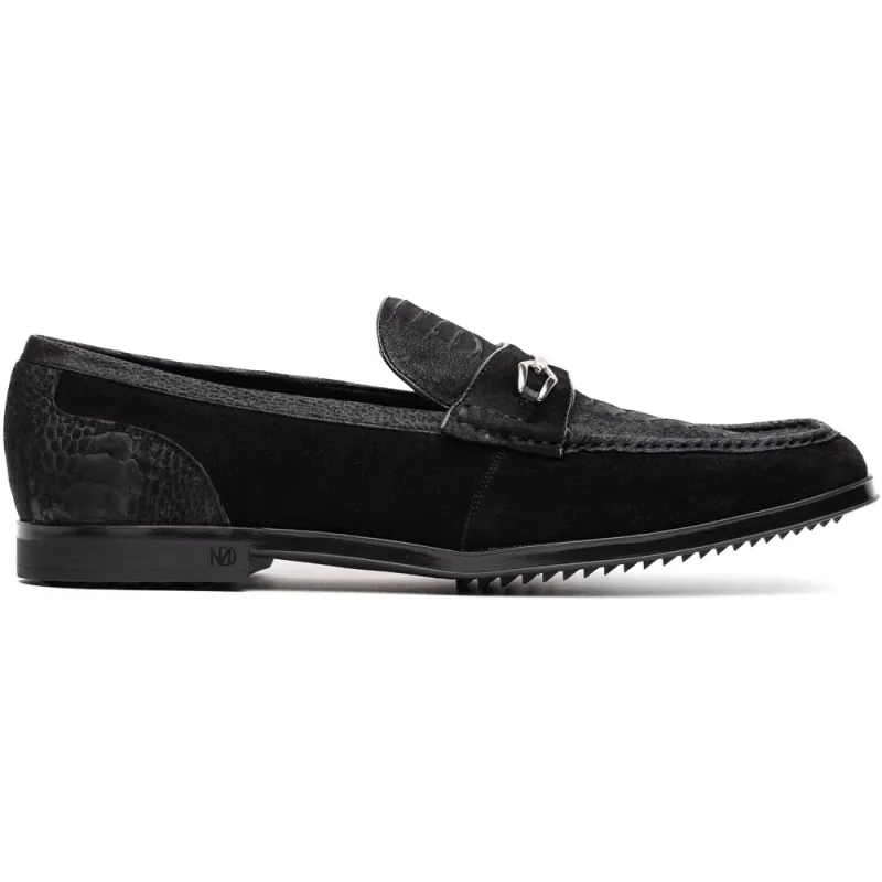 Marco Di Milano Black Hugo Sueded Ostrich Leg Bit Loafers sold by Alberto Nardoni