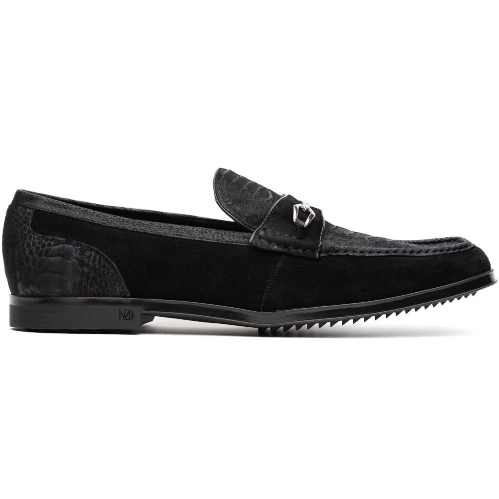 Marco Di Milano Black Hugo Sueded Ostrich Leg Bit Loafers sold by Alberto Nardoni