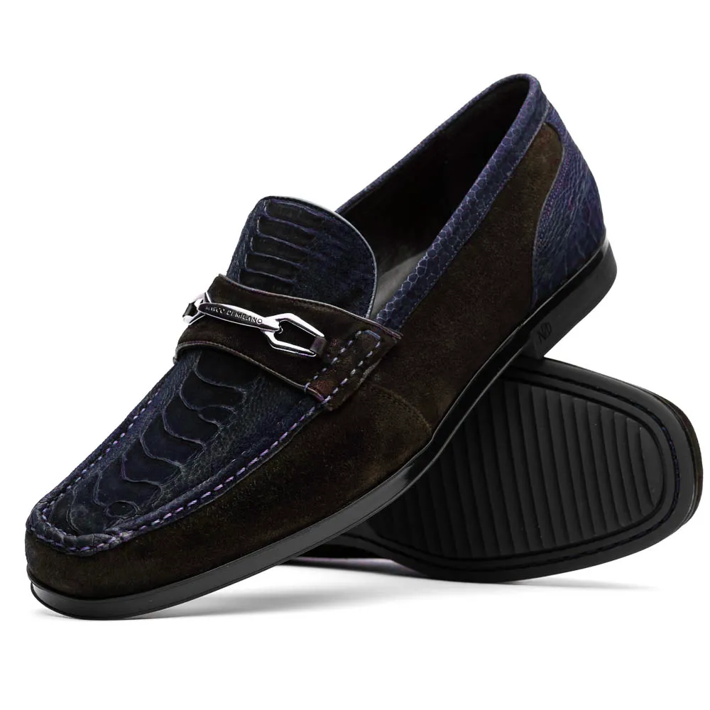 Marco Di Milano Navy-Brown Hugo Sueded Ostrich Leg Bit Loafers sold by Alberto Nardoni product image thumbnail 2