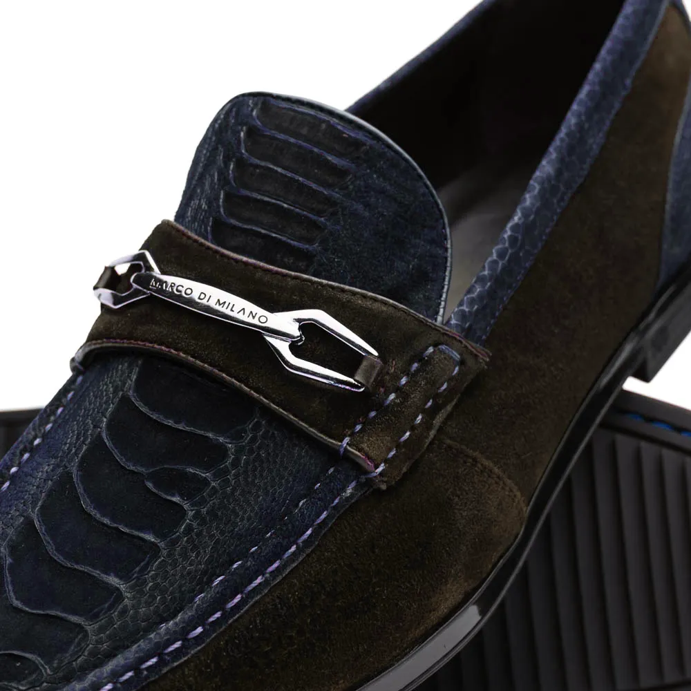 Marco Di Milano Navy-Brown Hugo Sueded Ostrich Leg Bit Loafers sold by Alberto Nardoni product image thumbnail 3