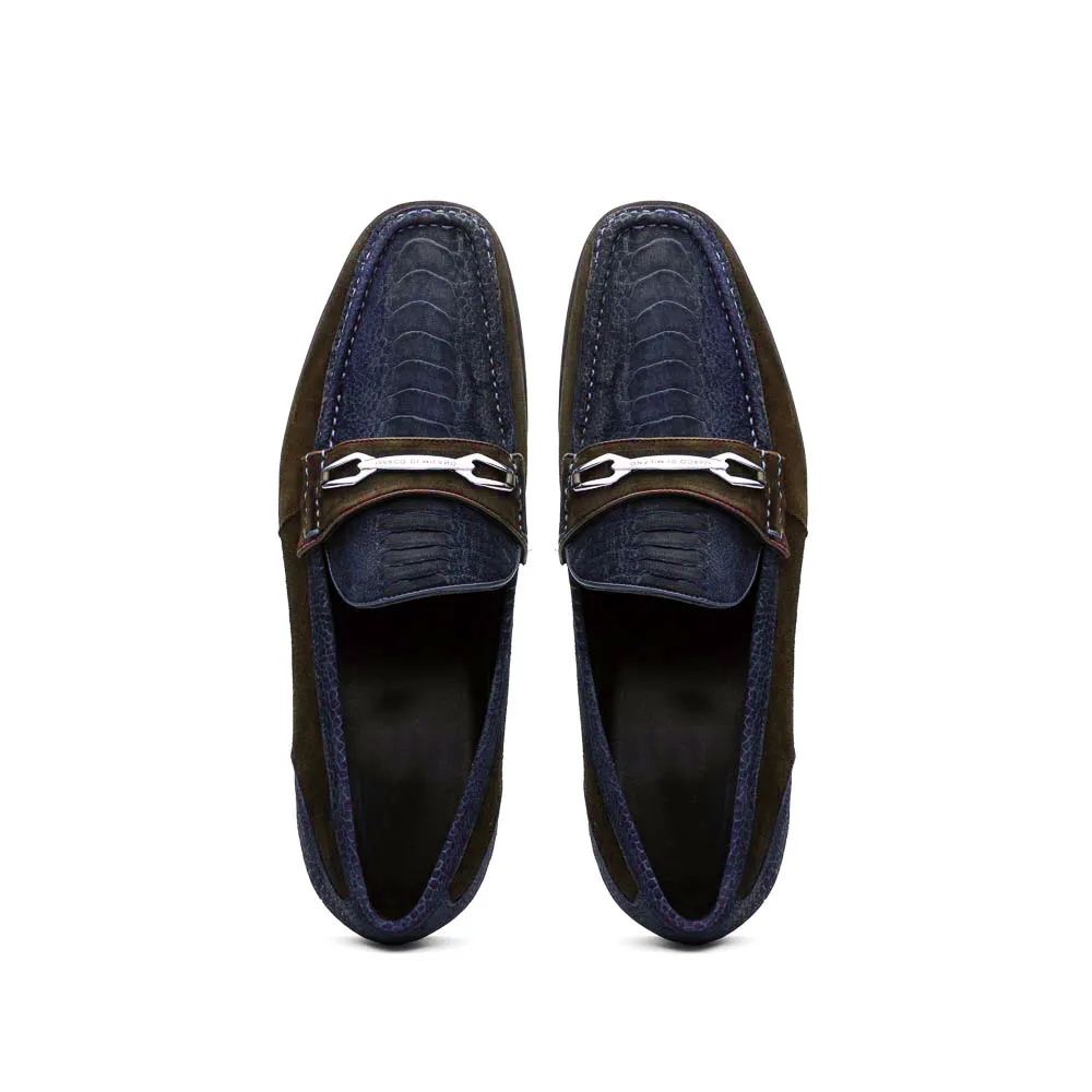 Marco Di Milano Navy-Brown Hugo Sueded Ostrich Leg Bit Loafers sold by Alberto Nardoni product image thumbnail 4