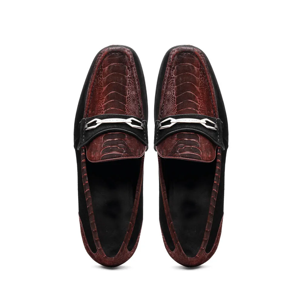 Marco Di Milano Wine-Black Hugo Sueded Ostrich Leg Bit Loafers sold by Alberto Nardoni product image thumbnail 4