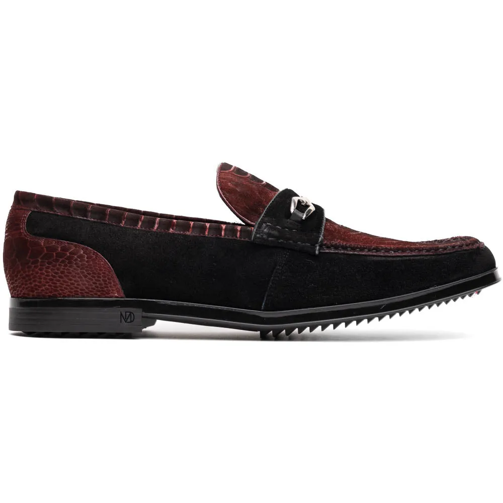 Marco Di Milano Wine-Black Hugo Sueded Ostrich Leg Bit Loafers sold by Alberto Nardoni