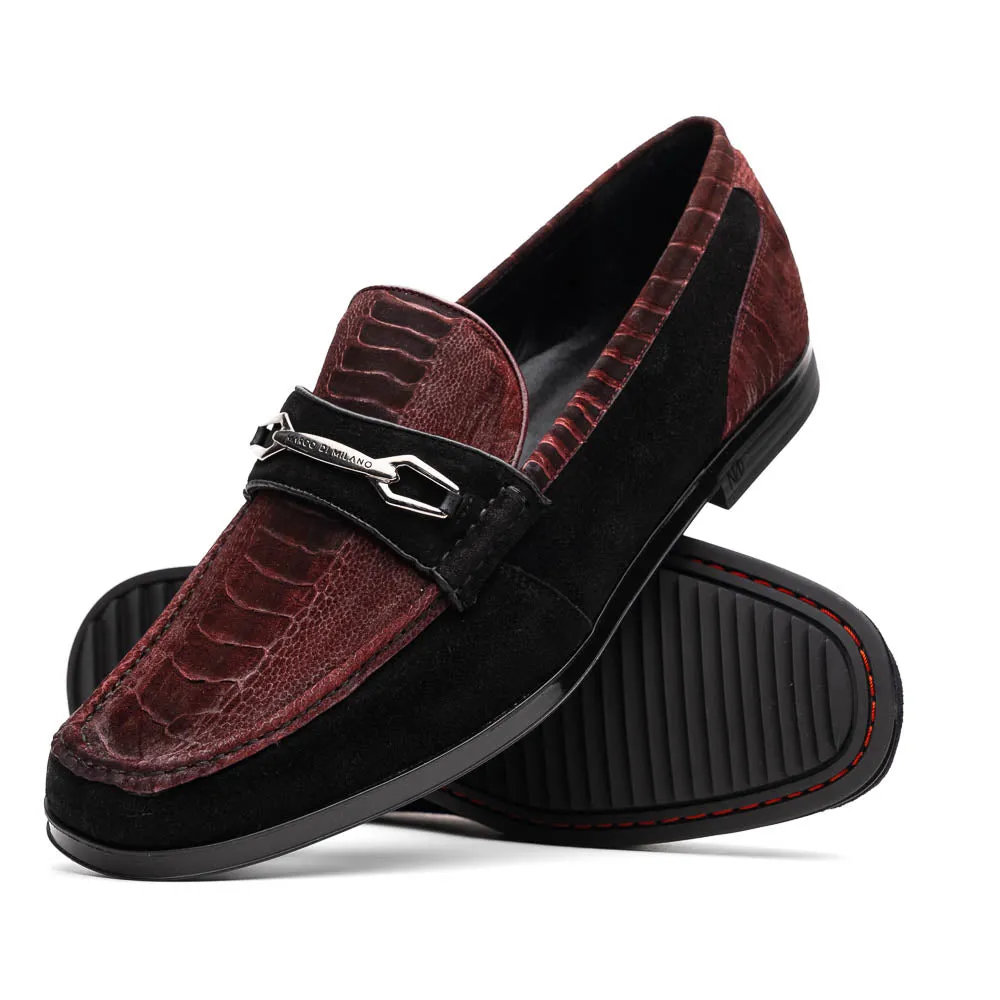 Marco Di Milano Wine-Black Hugo Sueded Ostrich Leg Bit Loafers sold by Alberto Nardoni product image thumbnail 2