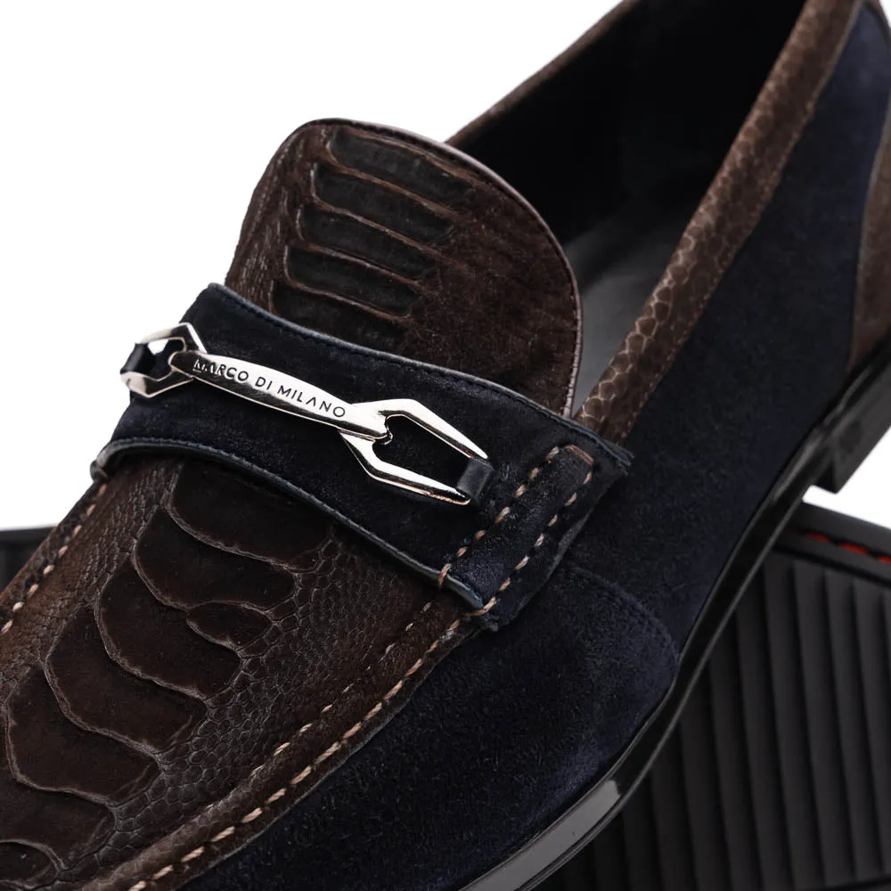 Marco Di Milano Brown-Navy Hugo Sueded Ostrich Leg Bit Loafers sold by Alberto Nardoni product image thumbnail 3