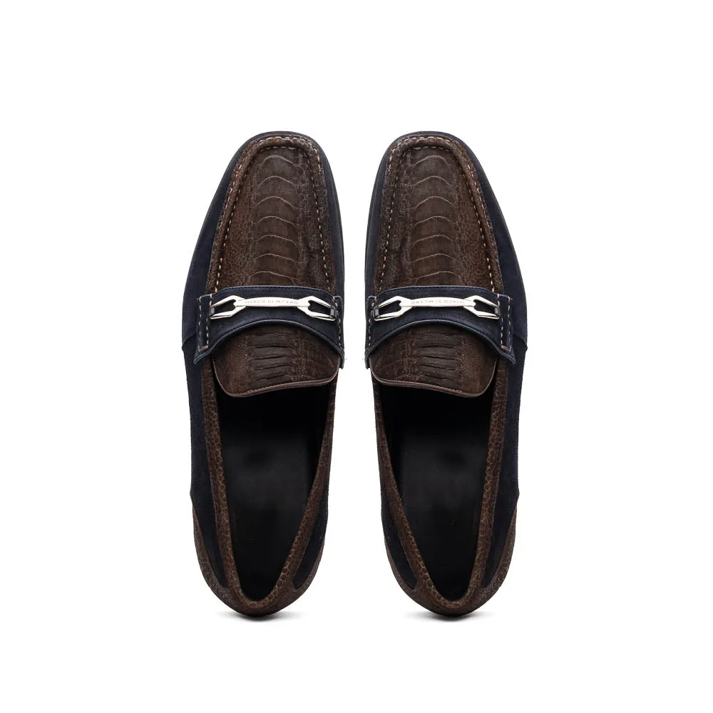 Marco Di Milano Brown-Navy Hugo Sueded Ostrich Leg Bit Loafers sold by Alberto Nardoni product image thumbnail 4