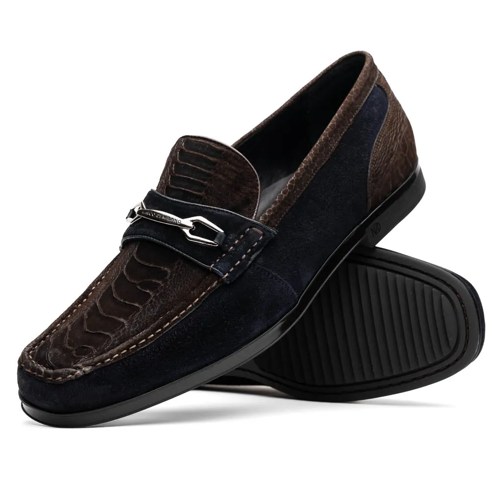 Marco Di Milano Brown-Navy Hugo Sueded Ostrich Leg Bit Loafers sold by Alberto Nardoni product image thumbnail 2