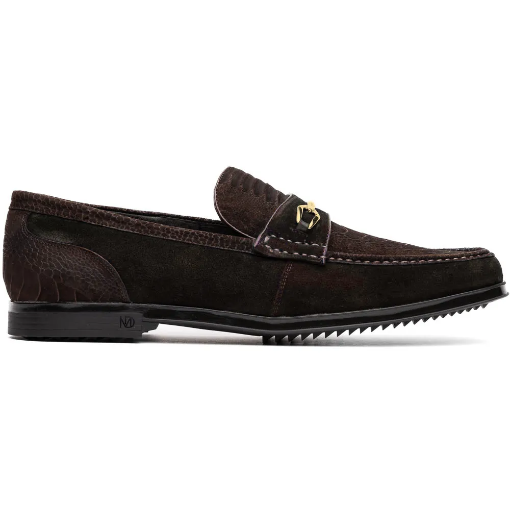 Marco Di Milano Brown Hugo Sueded Ostrich Leg Bit Loafers sold by Alberto Nardoni