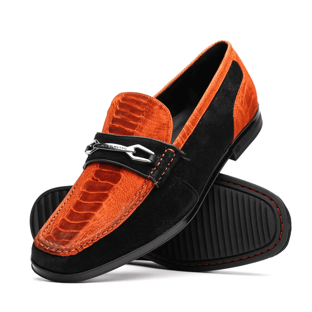 Marco Di Milano Orange-Black Hugo Sueded Ostrich Leg Bit Loafers sold by Alberto Nardoni product image thumbnail 2