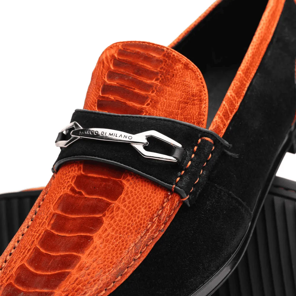 Marco Di Milano Orange-Black Hugo Sueded Ostrich Leg Bit Loafers sold by Alberto Nardoni product image thumbnail 3