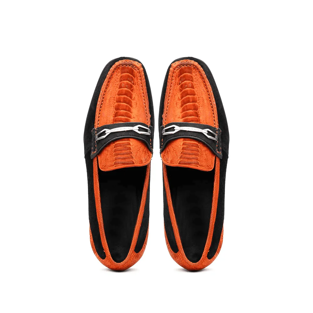 Marco Di Milano Orange-Black Hugo Sueded Ostrich Leg Bit Loafers sold by Alberto Nardoni product image thumbnail 4
