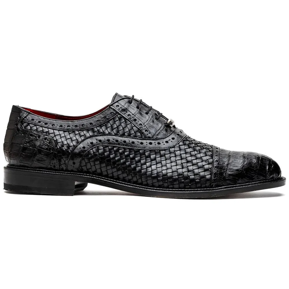 Marco Di Milano John Black Shoes Exotic Caiman Crocodile / Woven Leather Dress Oxfords sold by Alberto Nardoni
