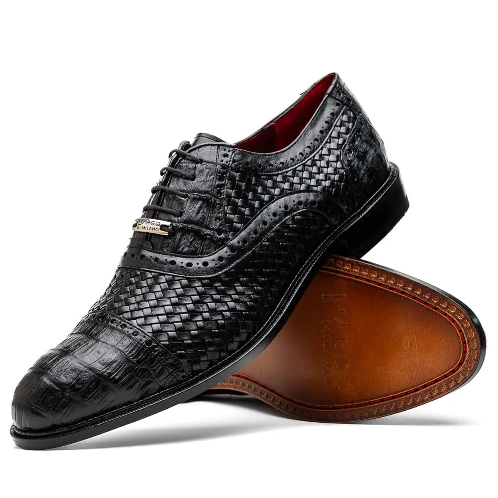 Marco Di Milano John Black Shoes Exotic Caiman Crocodile / Woven Leather Dress Oxfords sold by Alberto Nardoni product image thumbnail 2