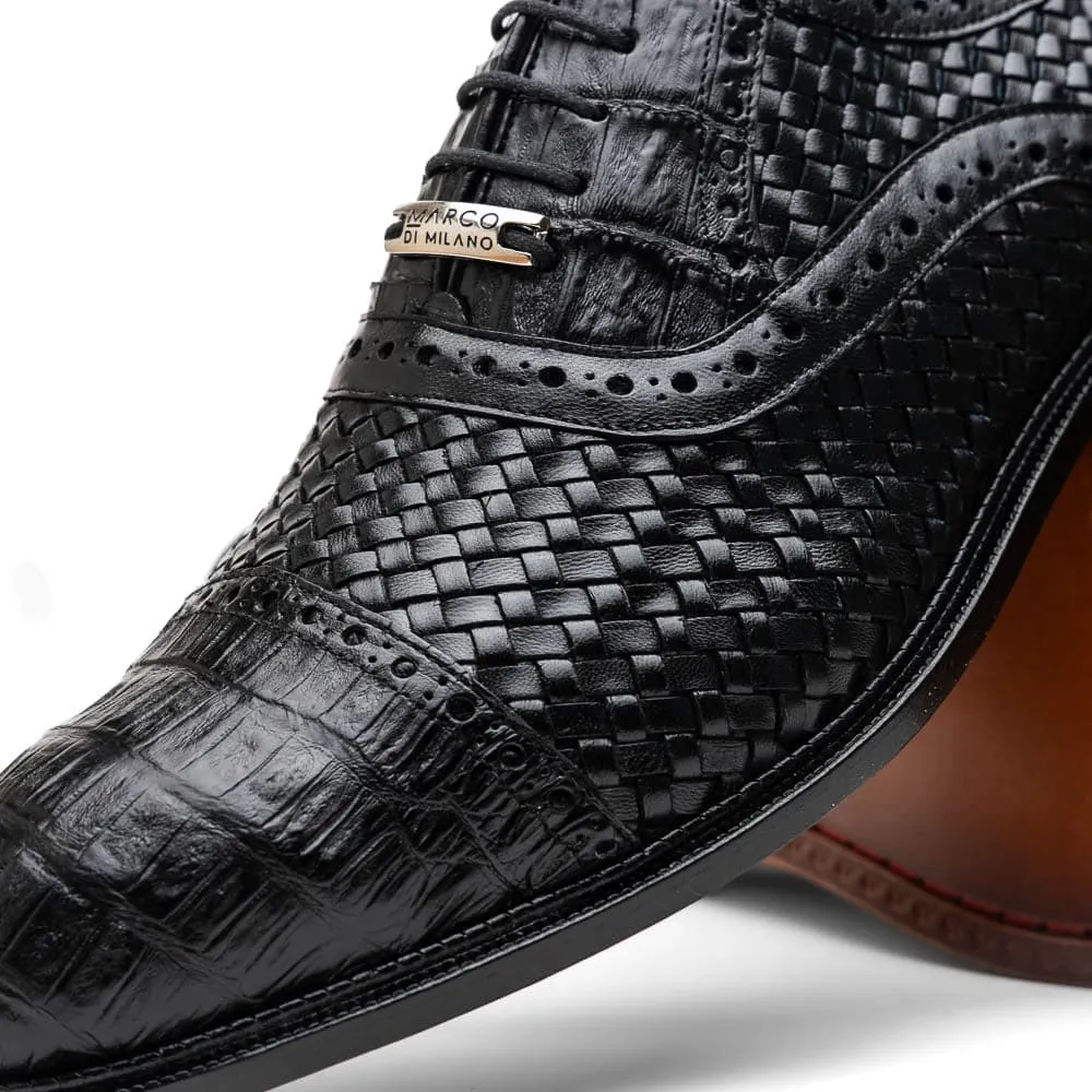 Marco Di Milano John Black Shoes Exotic Caiman Crocodile / Woven Leather Dress Oxfords sold by Alberto Nardoni product image thumbnail 3
