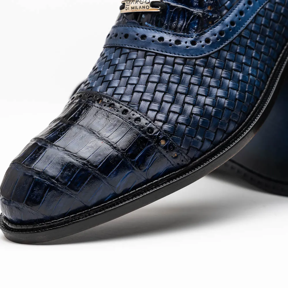 Marco Di Milano John Navy Shoes Exotic Caiman Crocodile / Woven Leather Dress Oxfords sold by Alberto Nardoni product image thumbnail 3