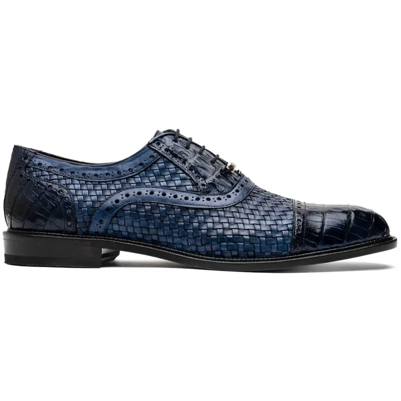 Marco Di Milano John Navy Shoes Exotic Caiman Crocodile / Woven Leather Dress Oxfords sold by Alberto Nardoni