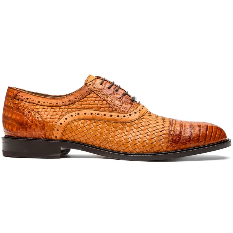 Marco Di Milano John Brandy Shoes Exotic Caiman Crocodile / Woven Leather Dress Oxfords sold by Alberto Nardoni
