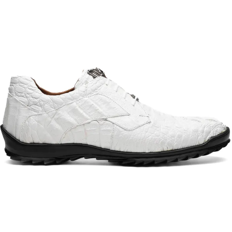 Marco Di Milano Kratos Men's White Shoes Exotic Caiman Crocodile Sneakers sold by Alberto Nardoni