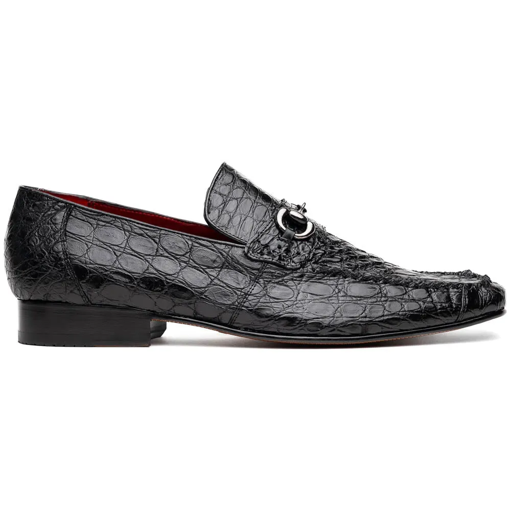 Marco Di Milano Landro Shoes Black Exotic Crocodile Horsebit Loafers sold by Alberto Nardoni