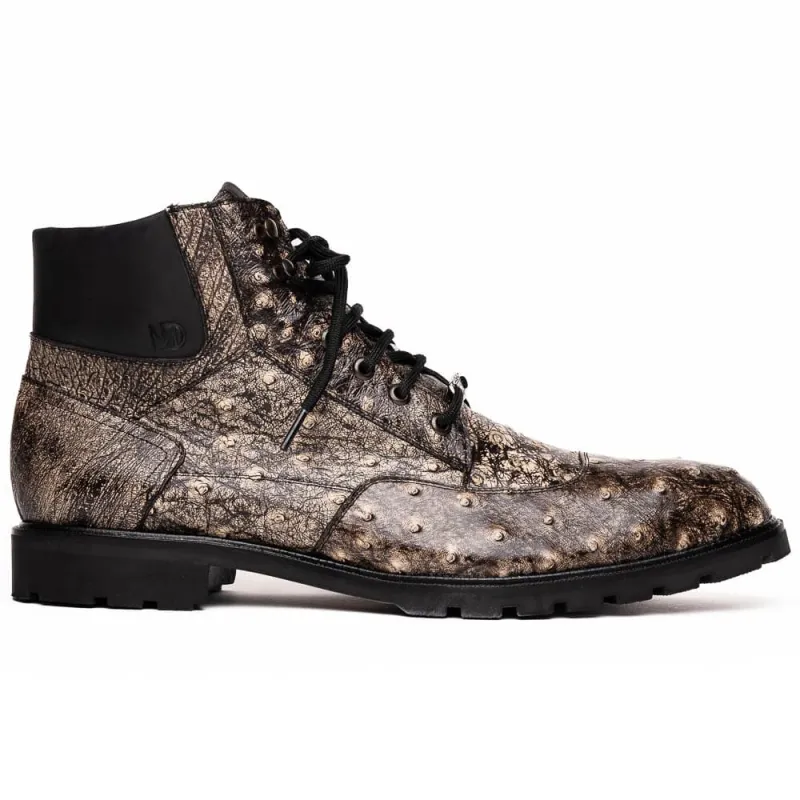 Marco Di Milano Renzo Stone Black Ostrich Lace-Up Boots sold by Alberto Nardoni