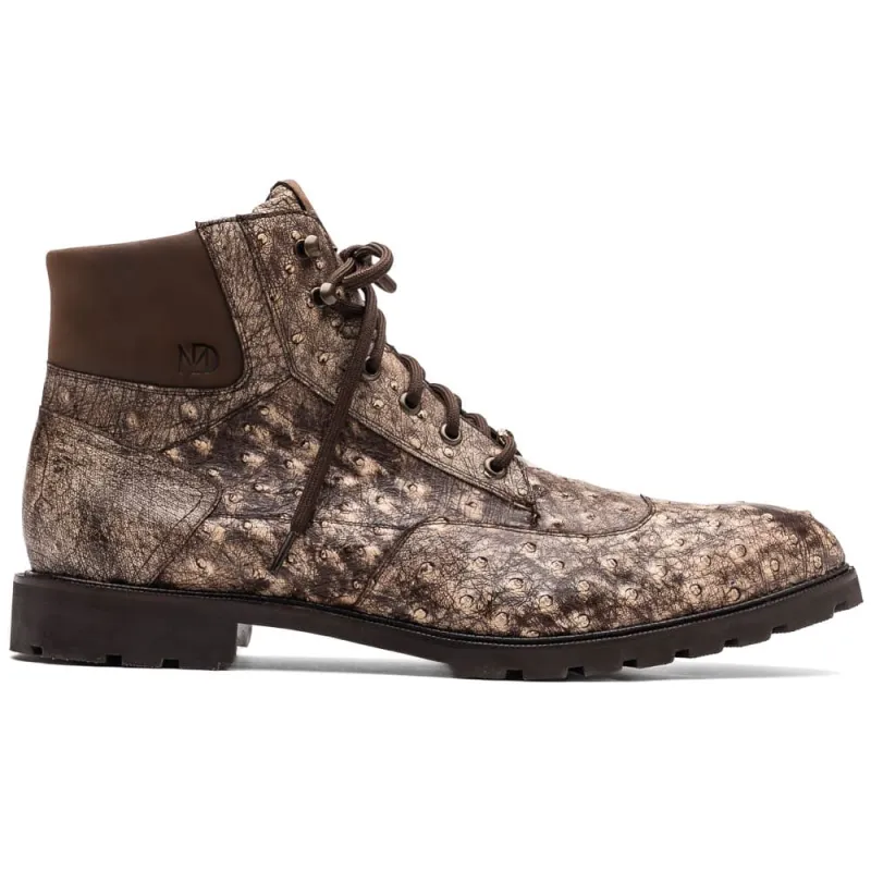 Marco Di Milano Renzo Stone Brown Ostrich Lace-Up Boots sold by Alberto Nardoni