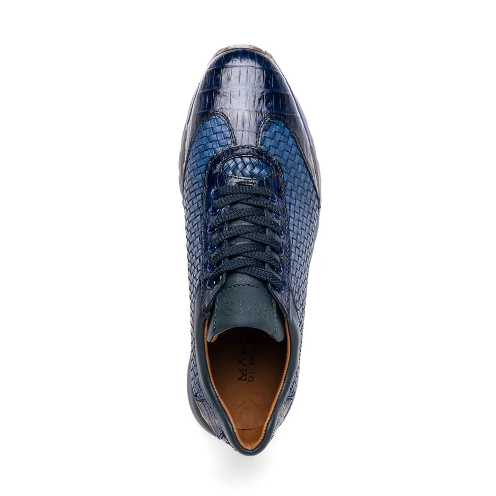 Marco Di Milano Roma Navy Genuine Caiman Crocodile / Woven Leather Fashion Sneakers sold by Alberto Nardoni product image thumbnail 4