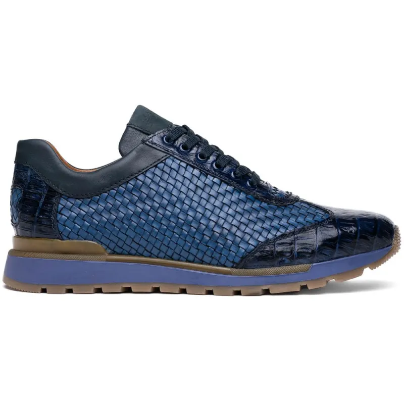 Marco Di Milano Roma Navy Genuine Caiman Crocodile / Woven Leather Fashion Sneakers sold by Alberto Nardoni